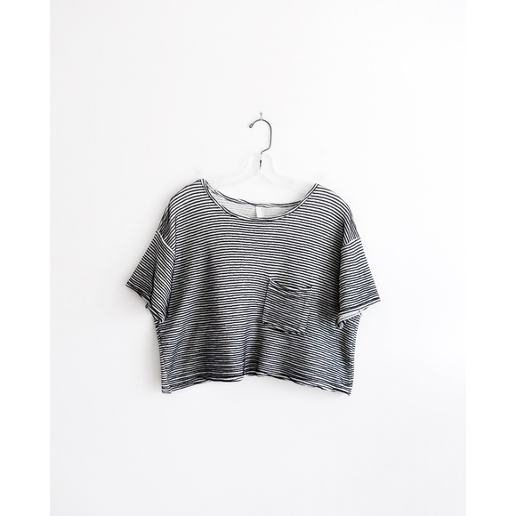 American Apparel Tops - American Apparel Black White Stripe Crop Tee OS